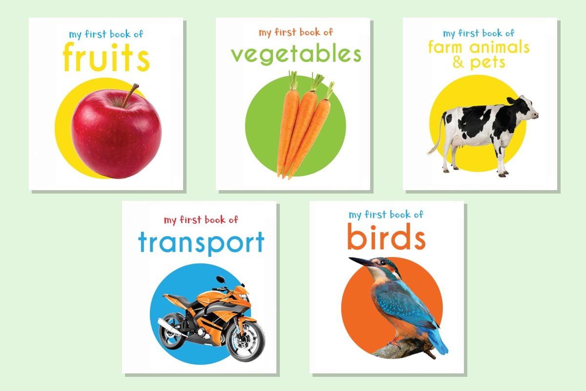 My First Board Books Combo 2 (Set of 5): Fruits, Vegetables, Farm Animals, Transport and Birds