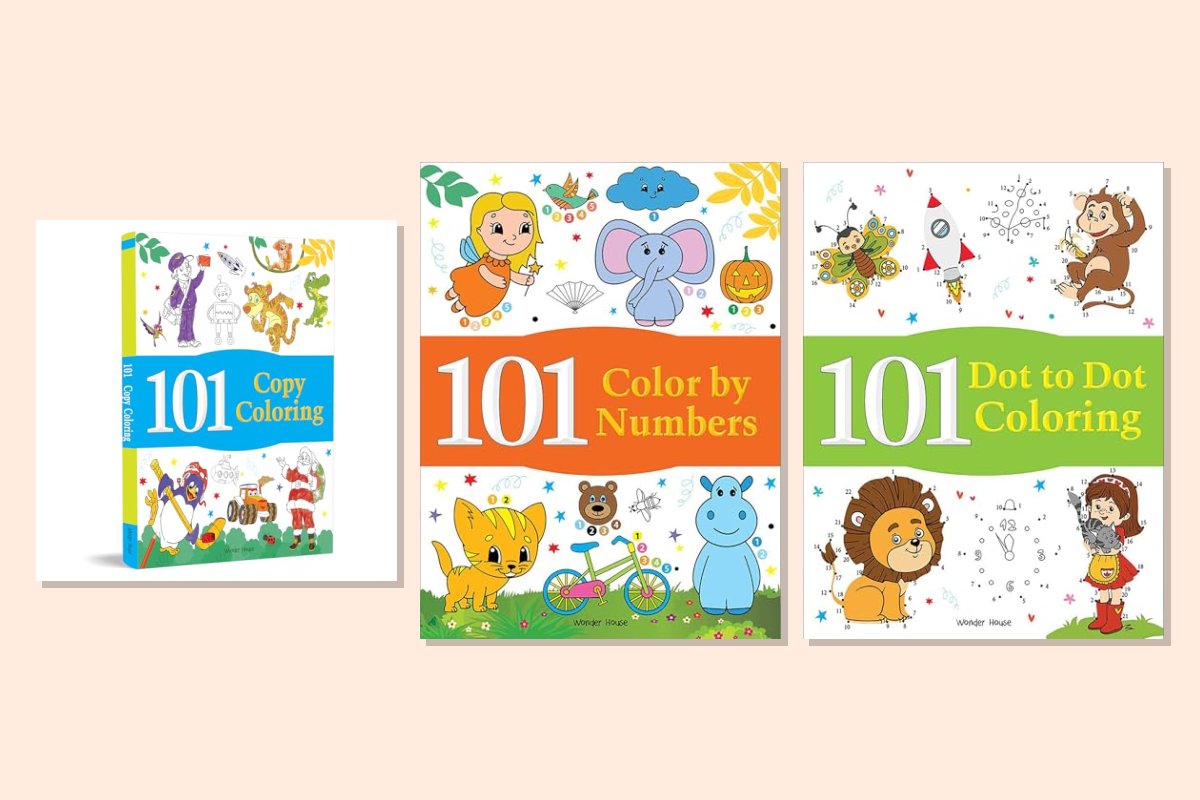 101 Colouring Fun Combo: Copy Colouring, Colour by Numbers and Dot to Dot