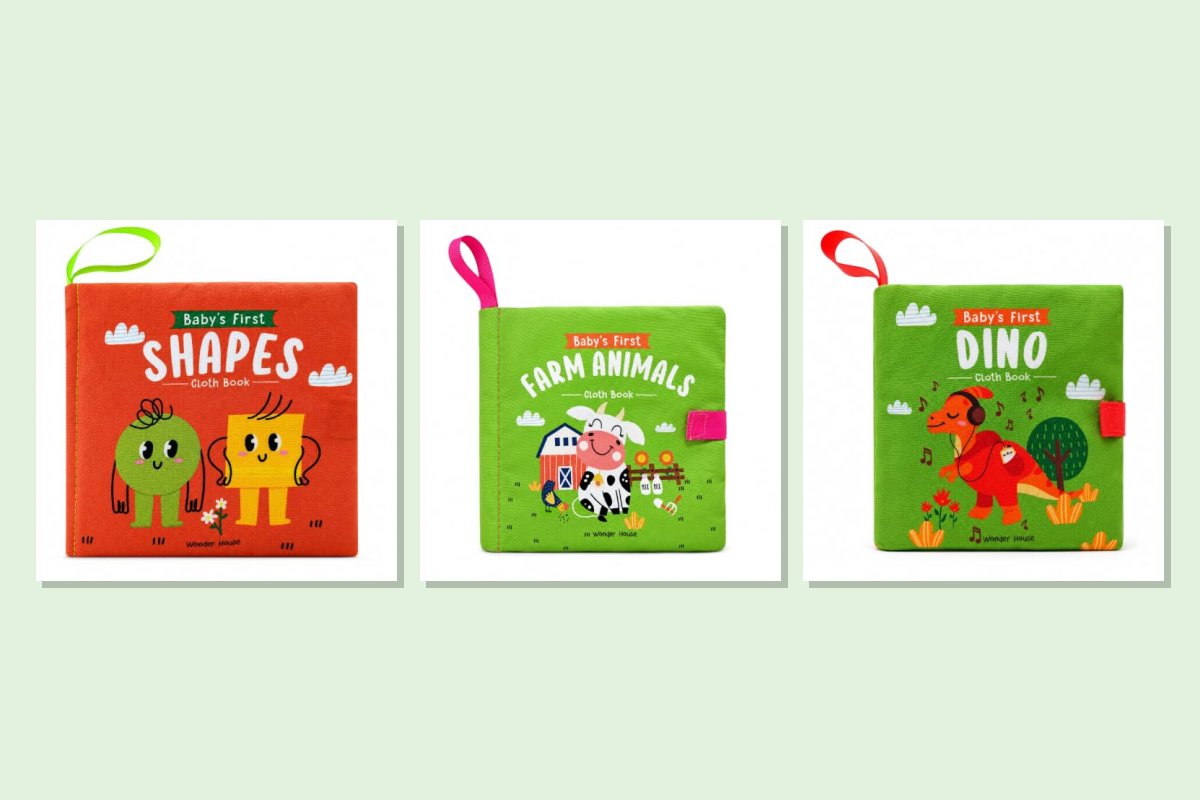 Baby's First Cloth Books Combo: Shapes, Farm Animals and Dinosaurs (Set of 3)