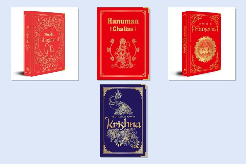 Deluxe Spiritual Gift Set: Bhagavad Gita, Hanuman Chalisa, Stories of Ganesha and The Little Blue Book on Krishna (Set of 4)
