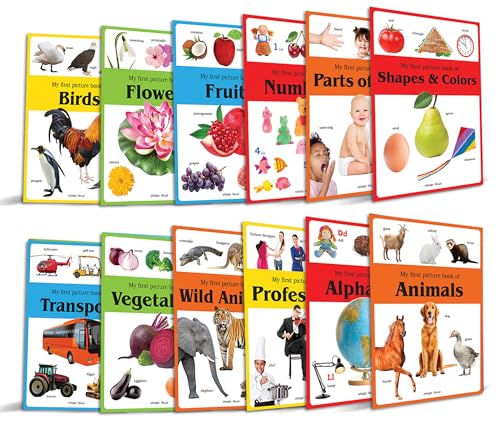Early Learning Picture Books Boxset : Pack of 12 Picture Books For Kids (Wipe & Clean)- Alphabet, Animals, Numbers, Fruits, Birds, Shapes & Colors, Wild Animals, Vegetables, Transport, Flowers, Professions & Part of Body